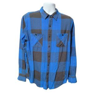 Red Camel Long Sleeve Flannel Button Up Shirt Men's XL Blue Plaid